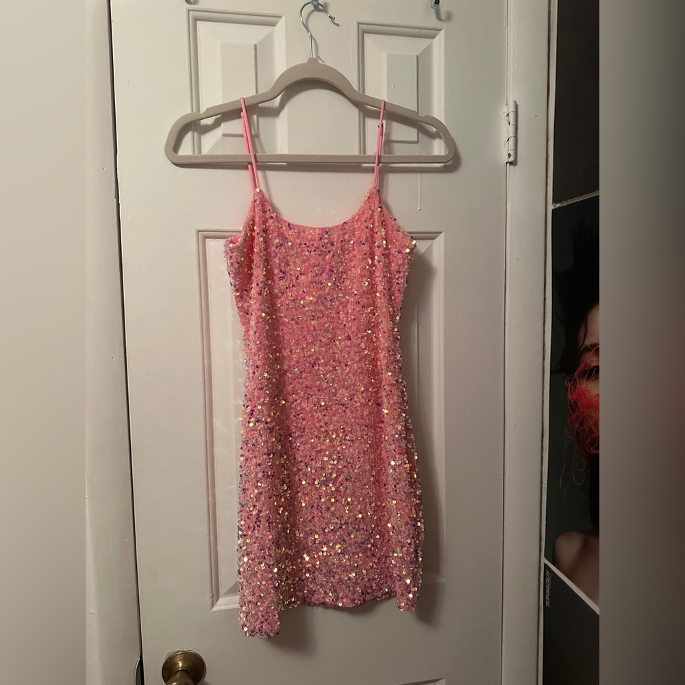 Pink Sequin Lucy in The Sky mini dress